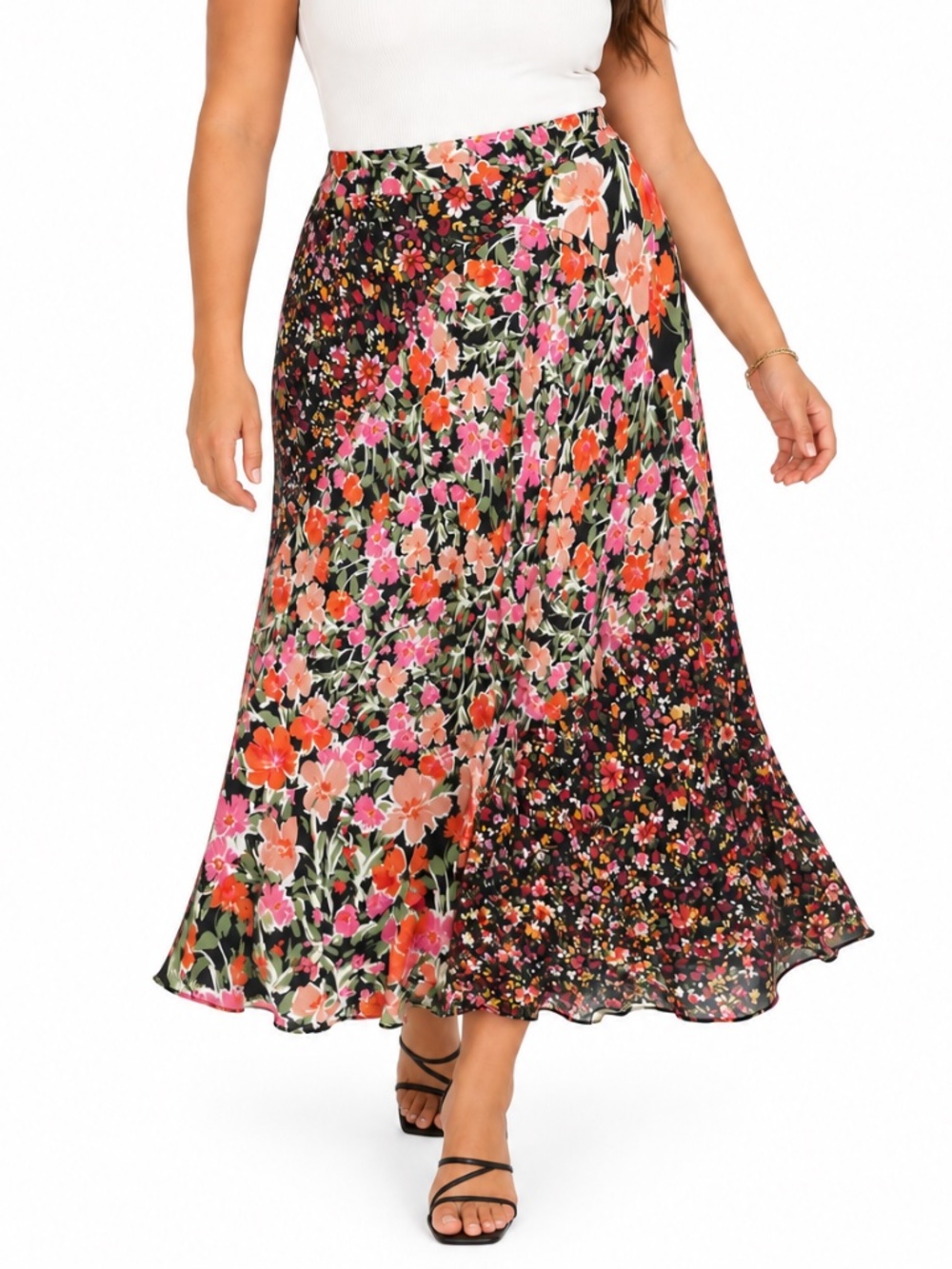KACHEL x Anthropologie Black Pink Floral Patchwork Bias Cut Maxi Skirt 16W
